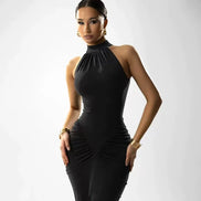 Essential Noir Bow Corset Maxi Dress