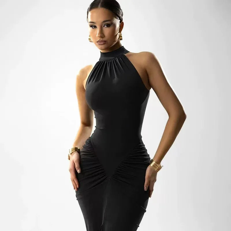 Essential Noir Bow Corset Maxi Dress