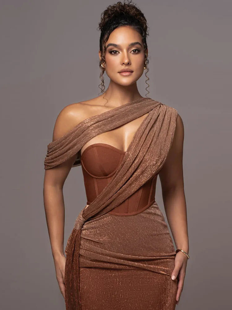 Essential Draped Shoulder Maxi Dress