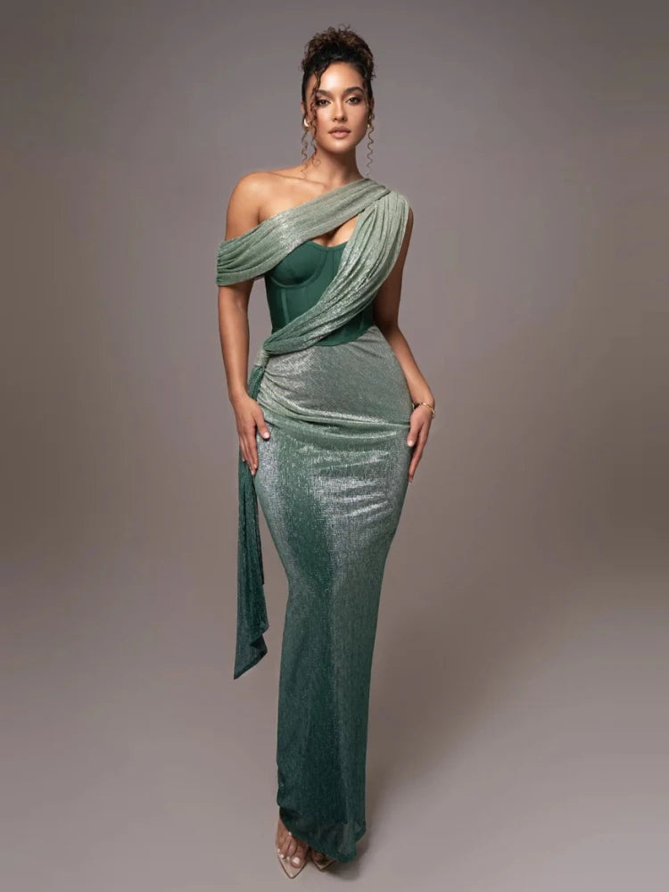 Essential Draped Shoulder Maxi Dress